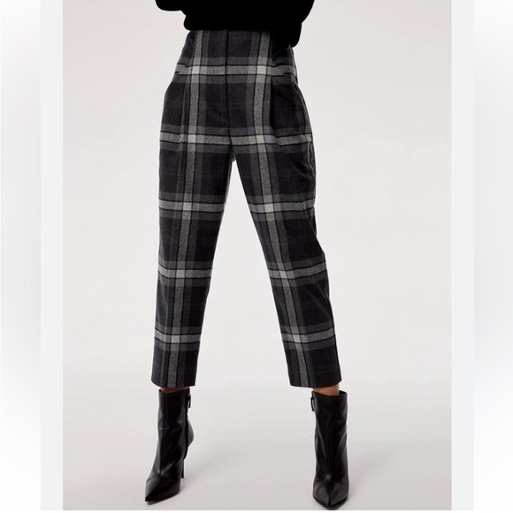 Aritzia Wilfred Chambery Check Plaid Pants Trousers SZ 00 Virgin Wool Gray Black - Picture 15 of 15